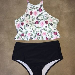 High Waisted Halter top Floral swimsuit